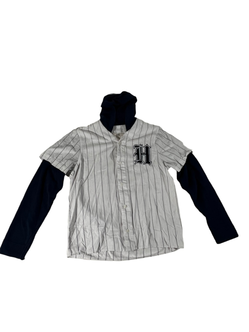 Women's Hollister Striped Baseball Jersey Hoodie, Size L, White and Black